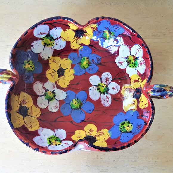 Vintage Handmade Italian Red Floral Bowl. - Picture 4 of 8